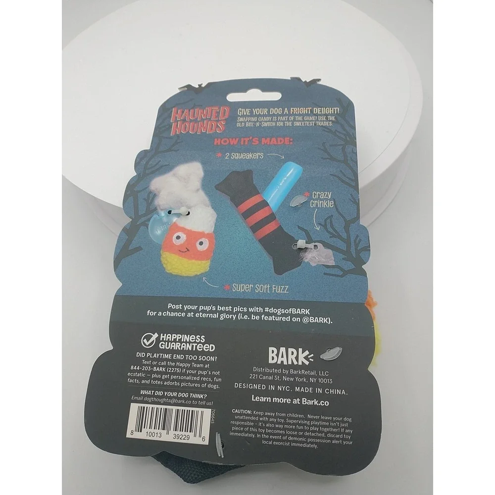BARK Haunted Hounds Halloween Candy Corn Squeaky Crinkle Dog Toy Set Small Dogs